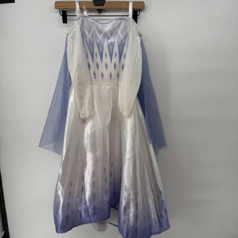 Frozen Elsa Costume 4-6 Disney Snow Queen White Dress Blue Cape Sparkle